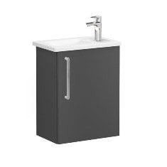 Vitra Root 68063 Lavabo Dolabı, Kapaklı, 45 Cm, Kompakt, Sağdan Armatür Delikli, Mat Fırtına Gri, Köşeli Lavabolu, Sağ